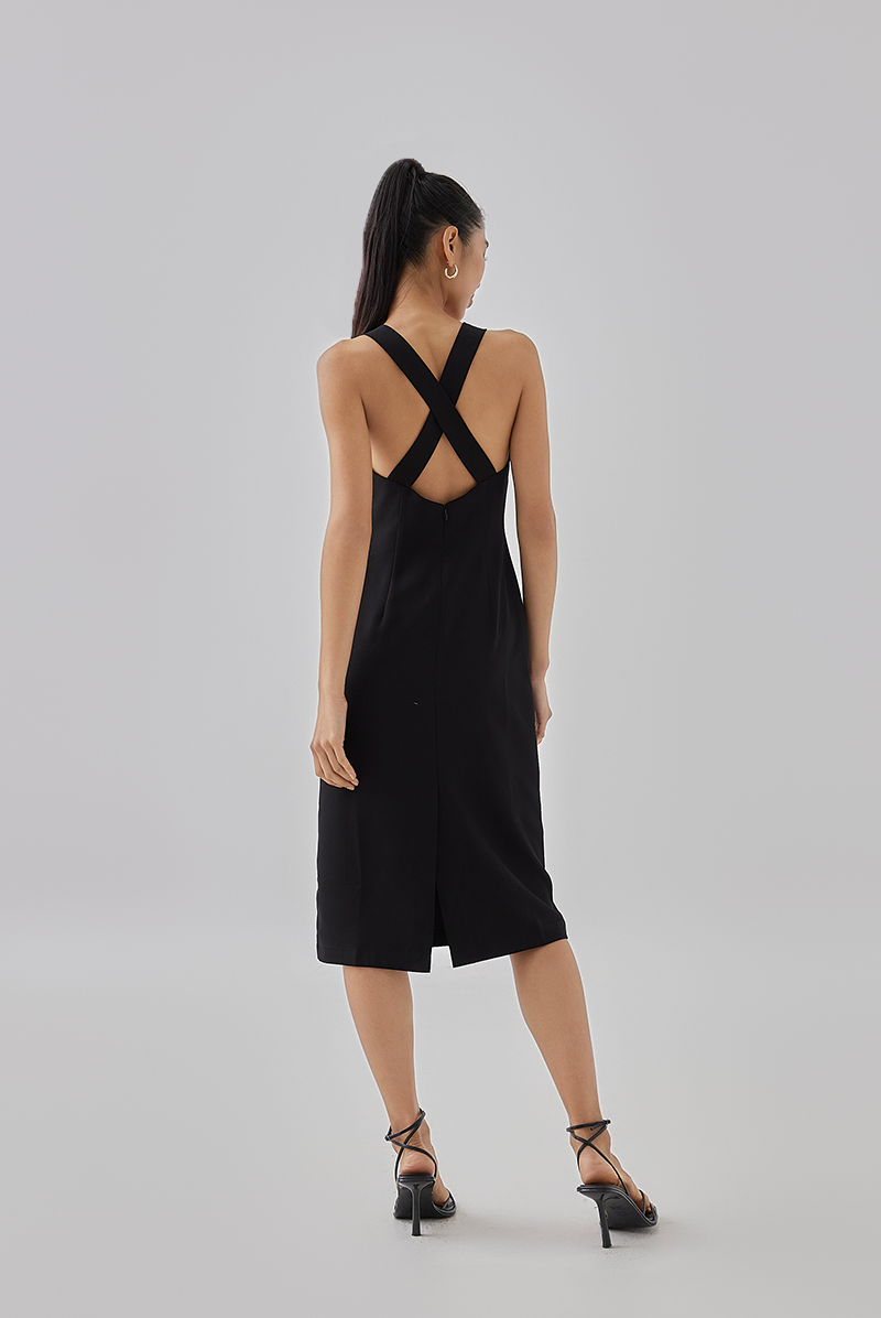 Kyla Padded Textured Spaghetti Cross-back Dress - Black [XS/S/M/L