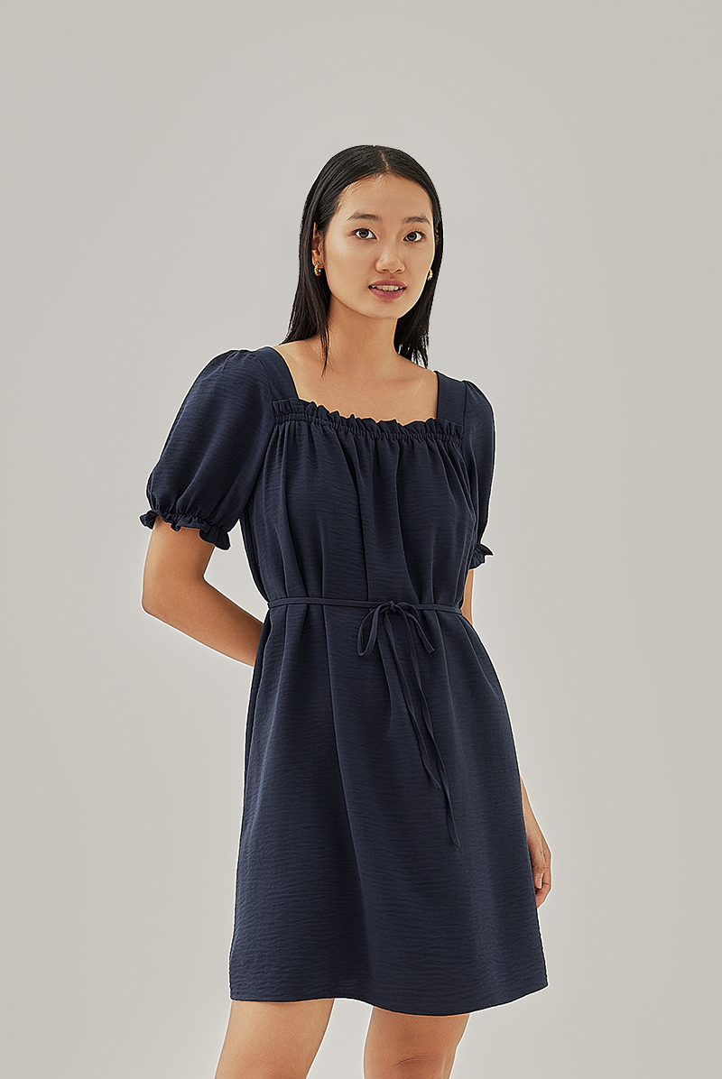Joie Elasticated Puff Sleeves Dress XS Dark Blue