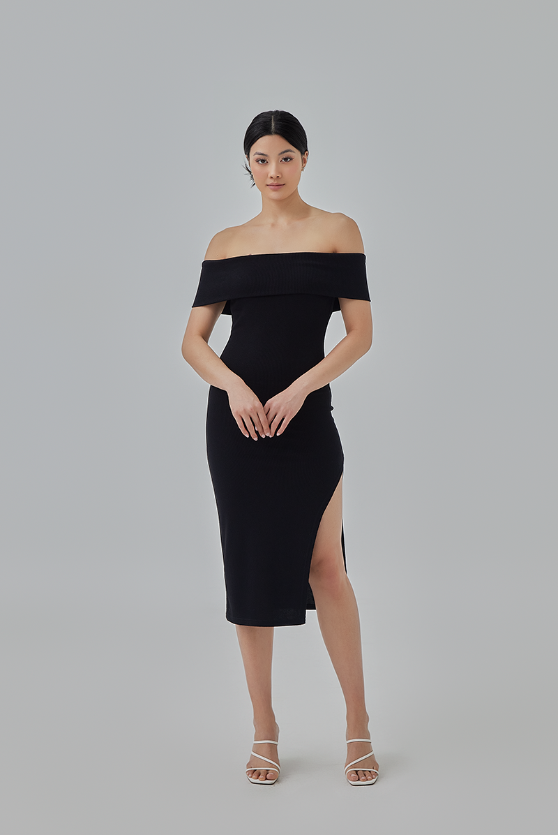 off the shoulder tight black dress Paige Black Off The Shoulder Mini Dress - US 4