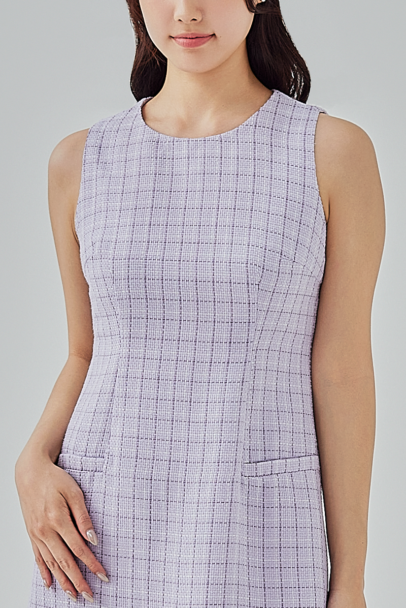 Alessandra Plaid Tweed Shift Dress in Lilac Alessandra Plaid Tweed Shift Dress in Lilac
