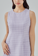 Alessandra Plaid Tweed Shift Dress in Lilac Alessandra Plaid Tweed Shift Dress in Lilac