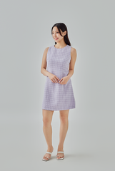 Alessandra Plaid Tweed Shift Dress in Lilac Alessandra Plaid Tweed Shift Dress in Lilac