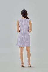 Alessandra Plaid Tweed Shift Dress in Lilac Alessandra Plaid Tweed Shift Dress in Lilac
