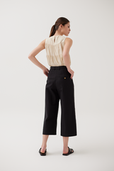Overlapped Waistband Cropped Pants in Black