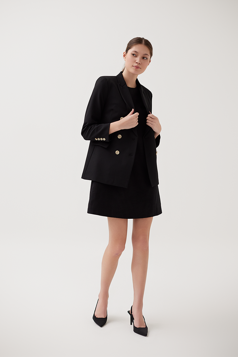 Buttoned Double-Breasted Blazer in Black  Buttoned Double-Breasted Blazer in Black