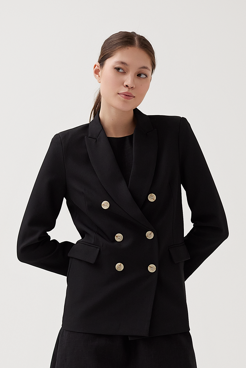 Buttoned Double-Breasted Blazer in Black  Buttoned Double-Breasted Blazer in Black