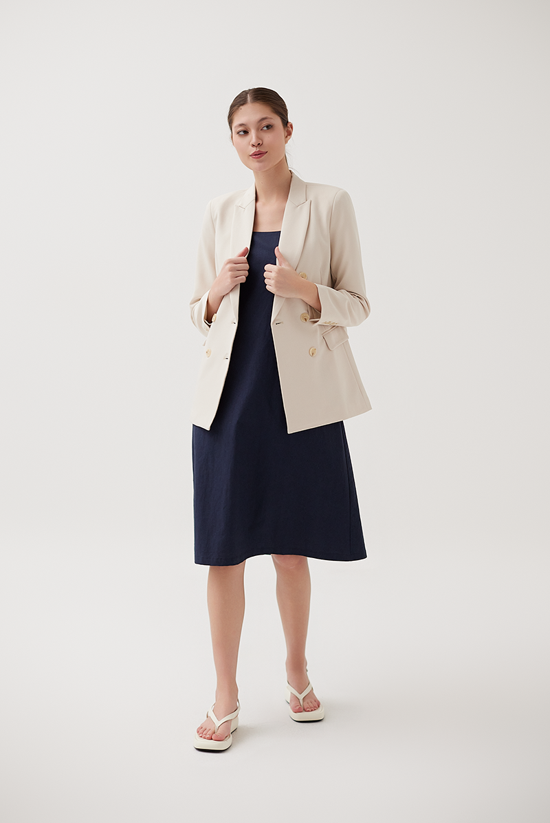 Buttoned Double-Breasted Blazer in Powder Buttoned Double-Breasted Blazer in Powder