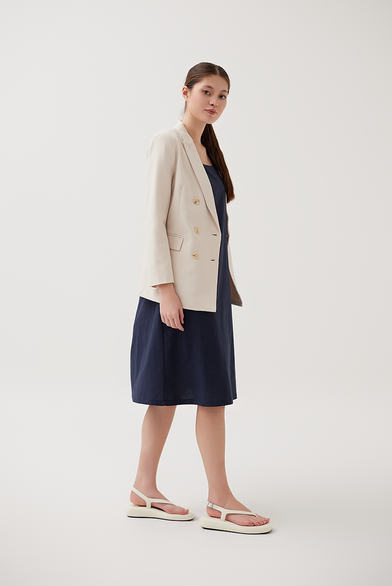 Buttoned Double-Breasted Blazer in Powder Buttoned Double-Breasted Blazer in Powder
