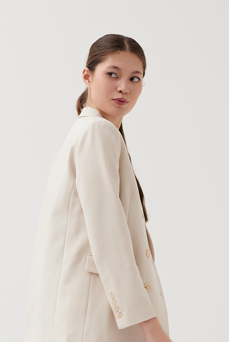 Buttoned Double-Breasted Blazer in Powder Buttoned Double-Breasted Blazer in Powder