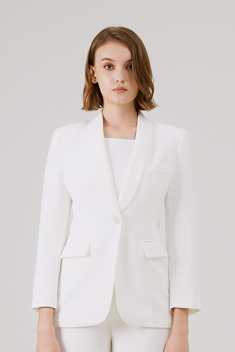 Shawl Lapel Collar Blazer in White Shawl Lapel Collar Blazer in White