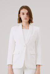 Shawl Lapel Collar Blazer in White Shawl Lapel Collar Blazer in White