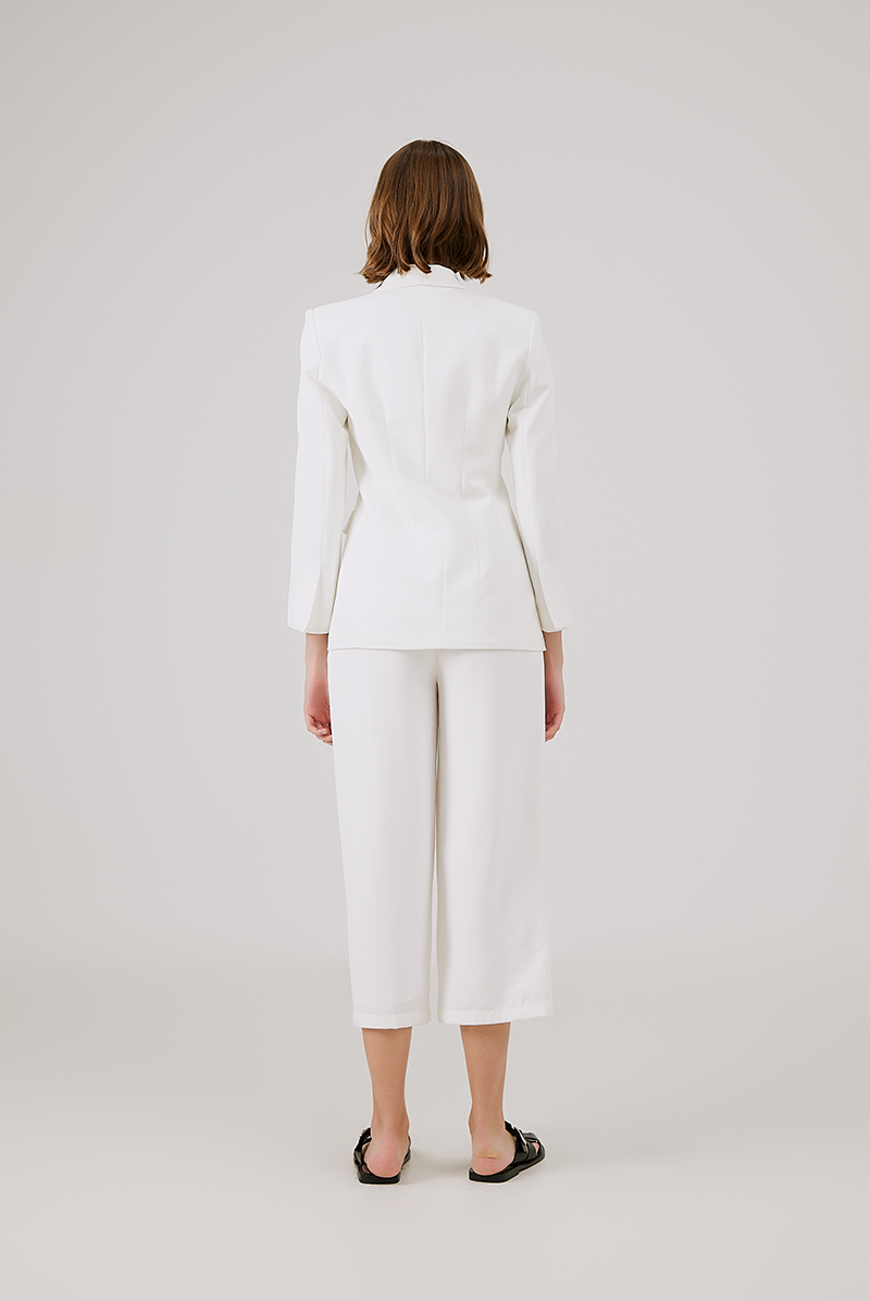 Shawl Lapel Collar Blazer in White Shawl Lapel Collar Blazer in White