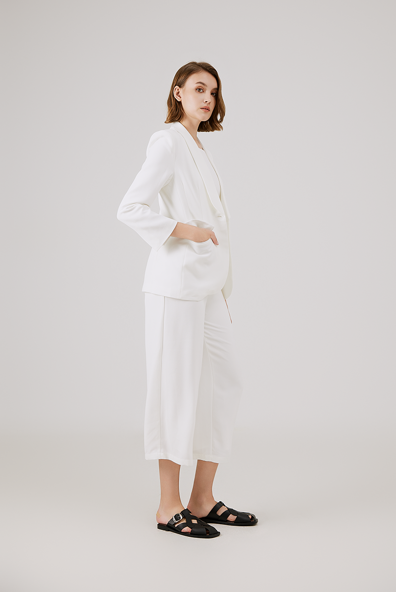 Shawl Lapel Collar Blazer in White Shawl Lapel Collar Blazer in White