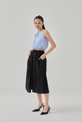 Ari Front Tie Bubble Top in Chambray Blue