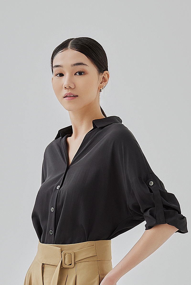 Joe Roll Up Tabs Button-Up Shirt in Black
