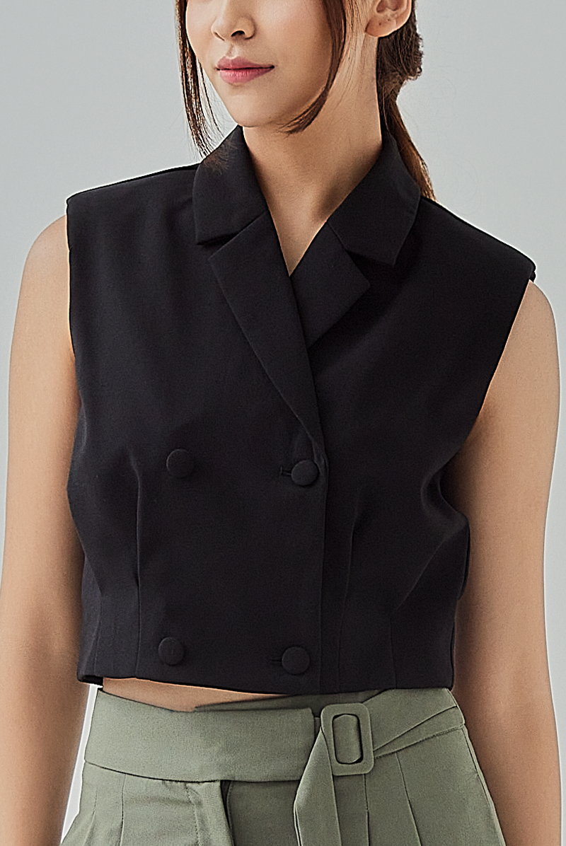 Camilla Cropped Blazer Vest Top XS Black