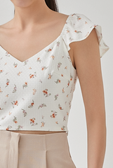 Joella Printed Flutter Sleeves Top in White