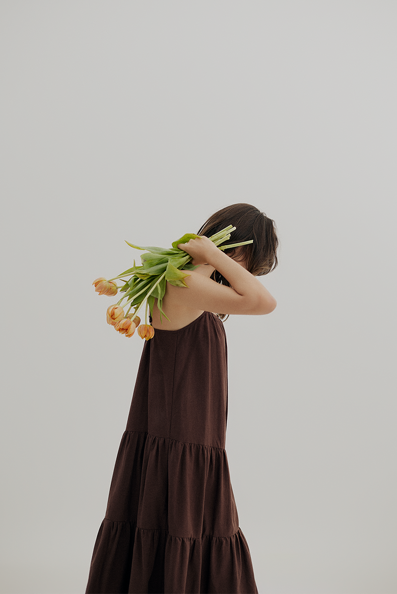 Elastic Tiered Midi Dress in Chocolate Elastic Tiered Midi Dress in Chocolate