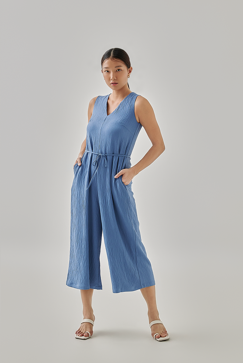 Helyna Textured Crop Jumpsuit in Denim Blue