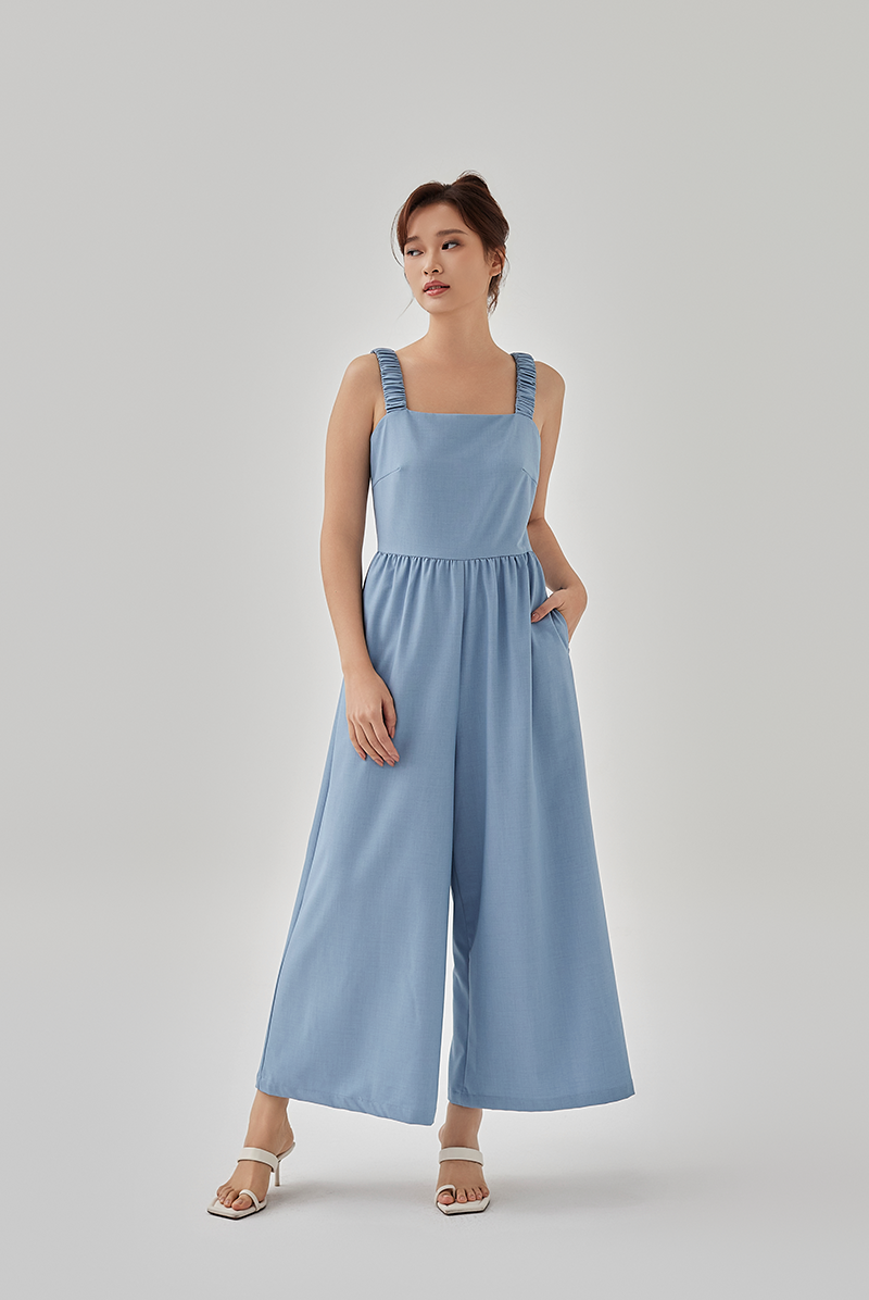 Allison Elasticated Straps Jumpsuit in Denim Blue