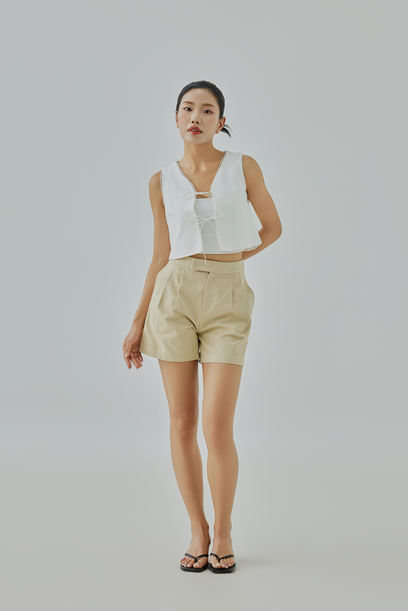 Morgan High Waisted Pleated Shorts XS Khaki - Main Image