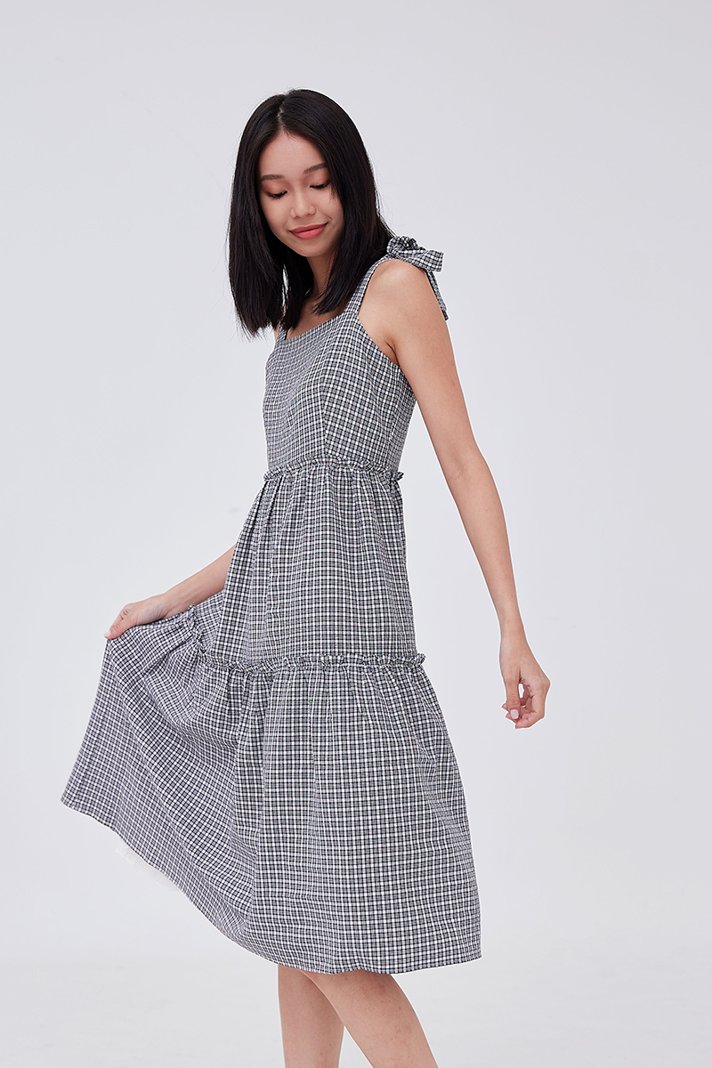 Kristy Checkered Midi Dress XS Navy Blue