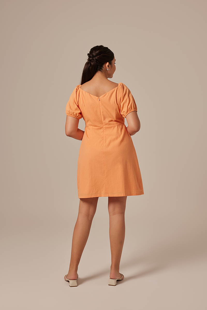 Mindy V-Neck Textured Dress in Orange