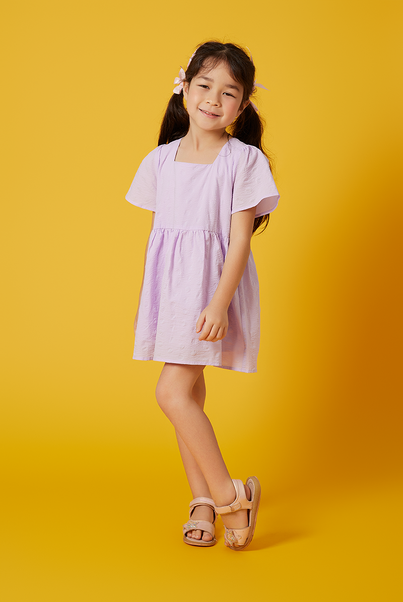KIDS Kordial Textured Square Neck Dress in Lilac
