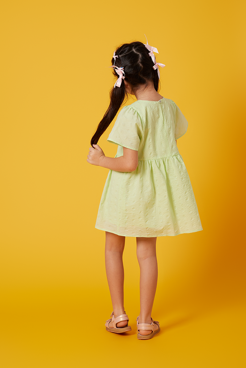 KIDS Kordial Textured Square Neck Dress in Lime Green