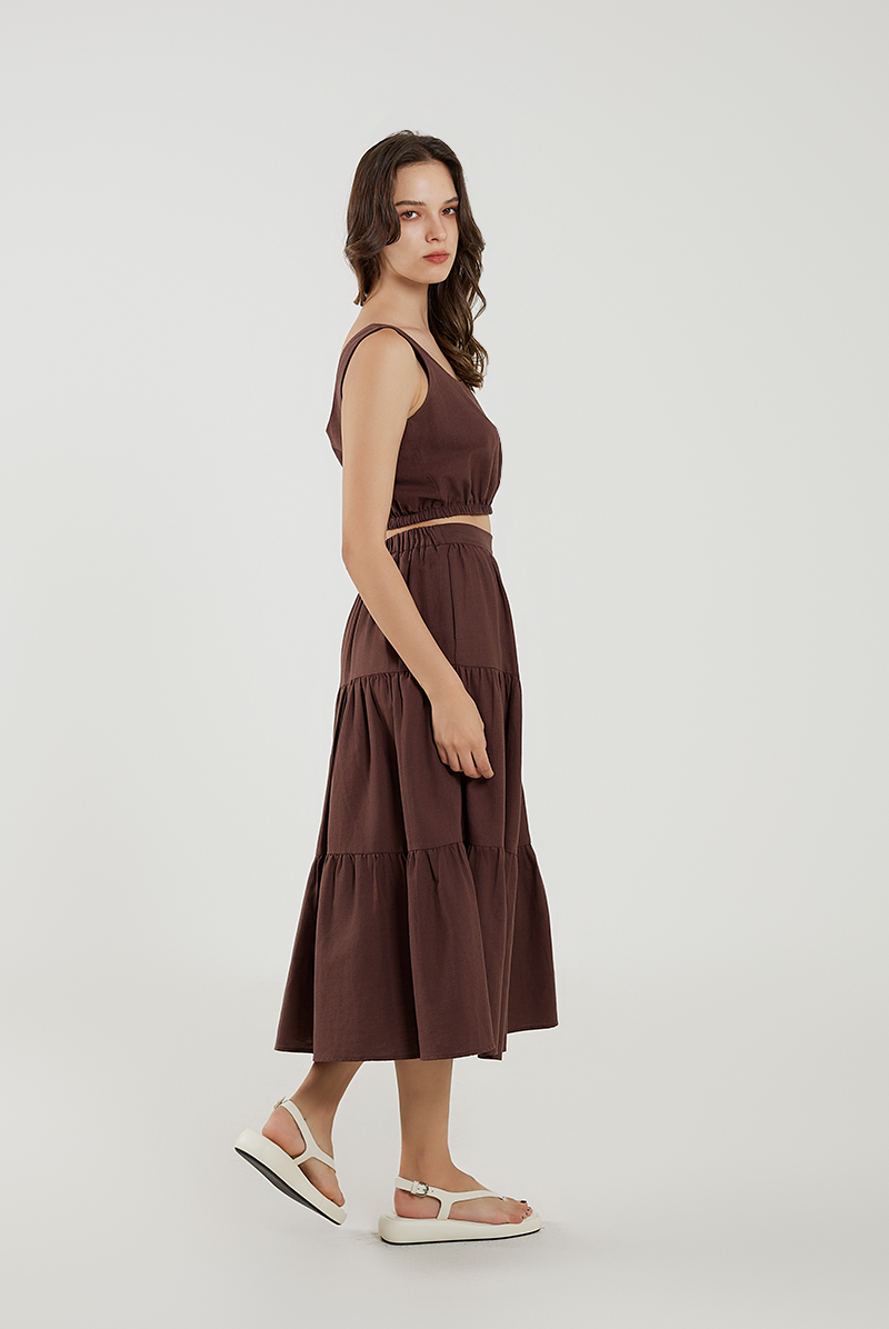 Tri-Tiered Midi Skirt in Chocolate