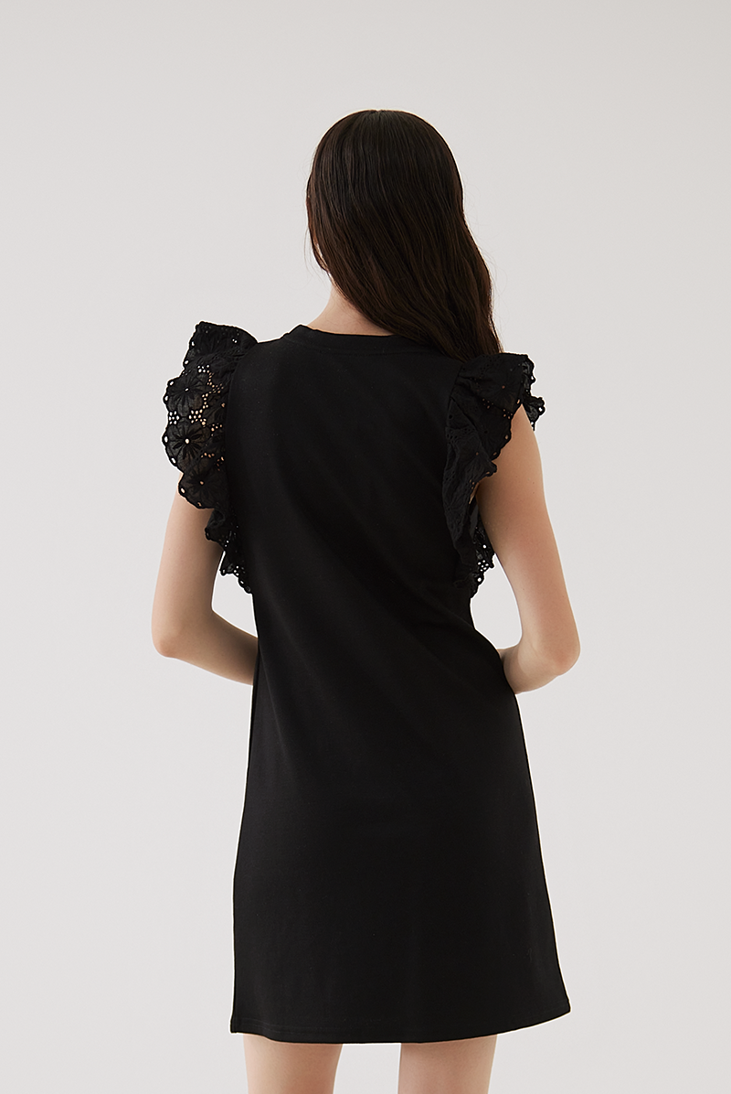 Elora Embroidery Round Neck Dress in Black
