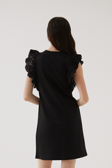 Elora Embroidery Round Neck Dress in Black