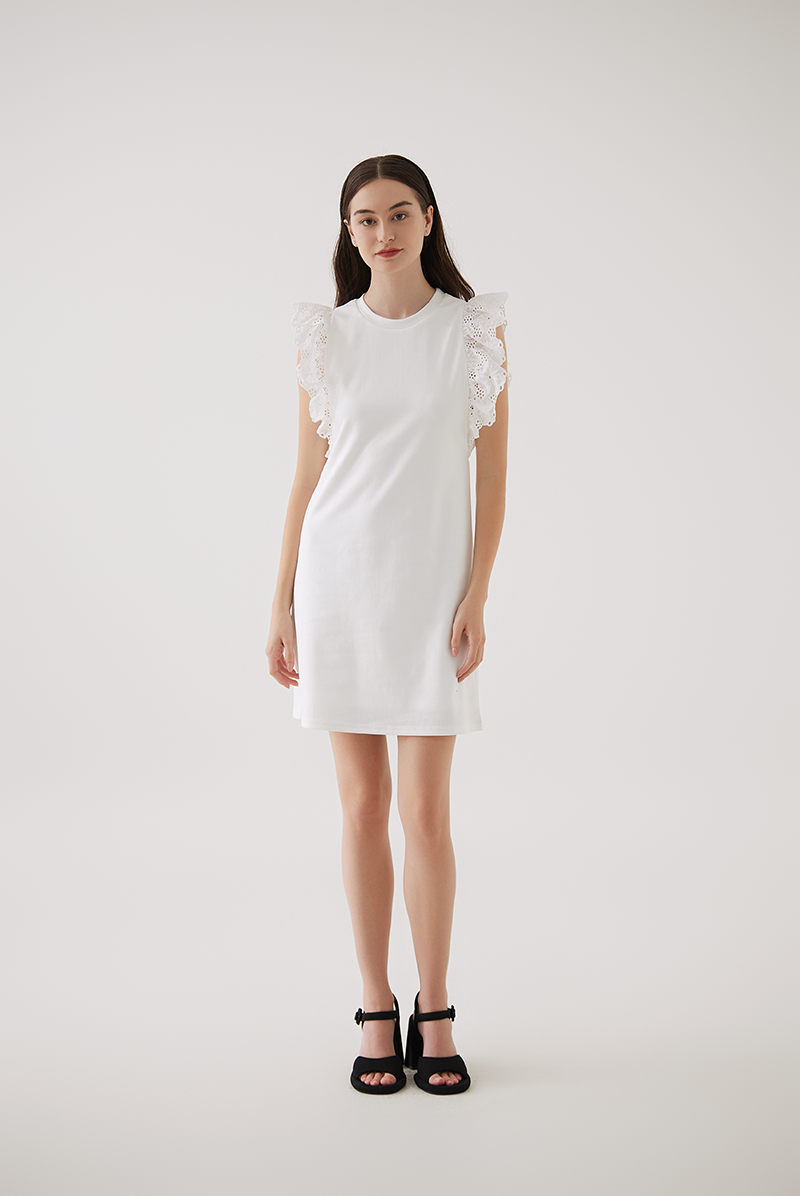 Elora Embroidery Sleeveless Dress in White