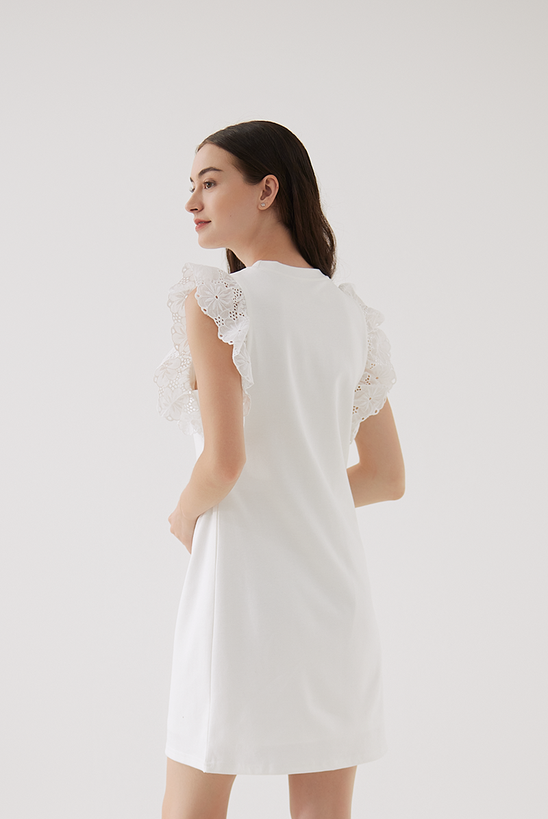 Elora Embroidery Sleeveless Dress in White