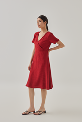 Demi V-Neck Textured Skater Dress in Burgundy