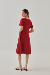 Demi V-Neck Textured Skater Dress in Burgundy