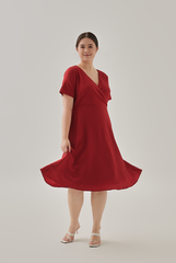 Demi V-Neck Textured Skater Dress in Burgundy