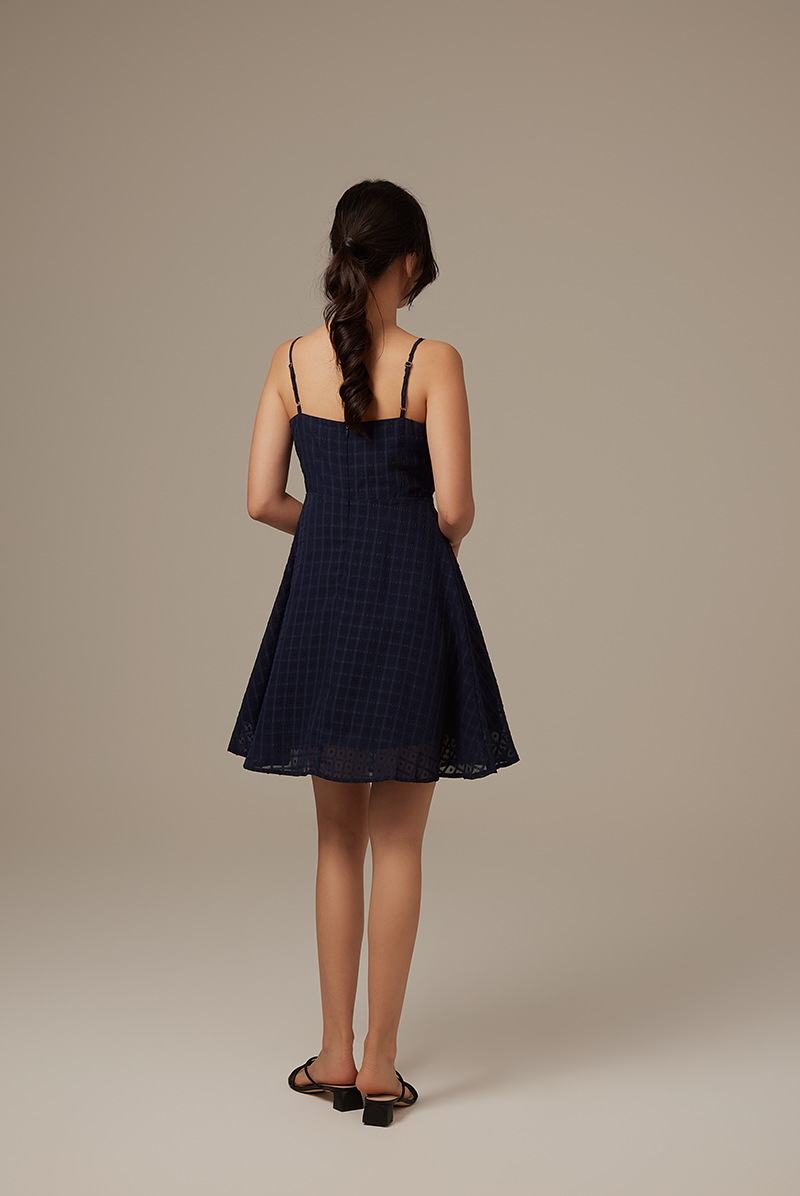 Siobhan Textured Tiered Dress in Navy Blue