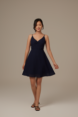 Siobhan Textured Tiered Dress in Navy Blue