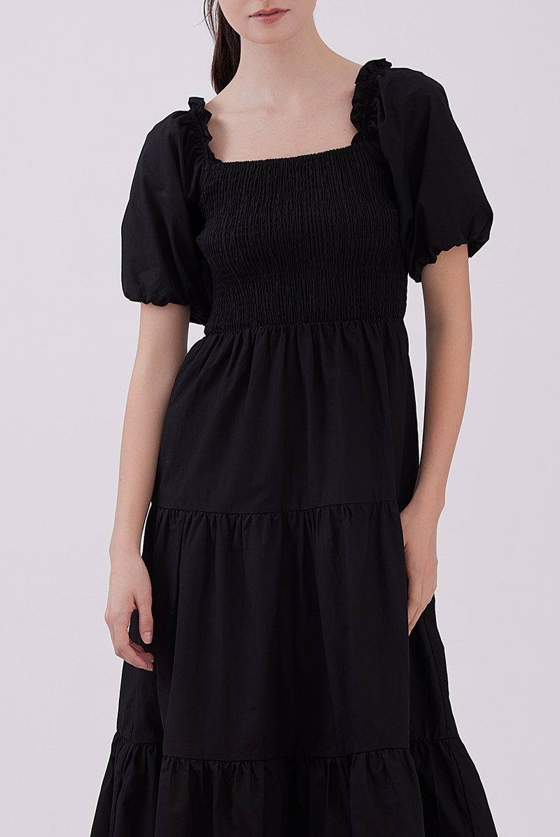 Hadley Smocked Tiered Dress in Black