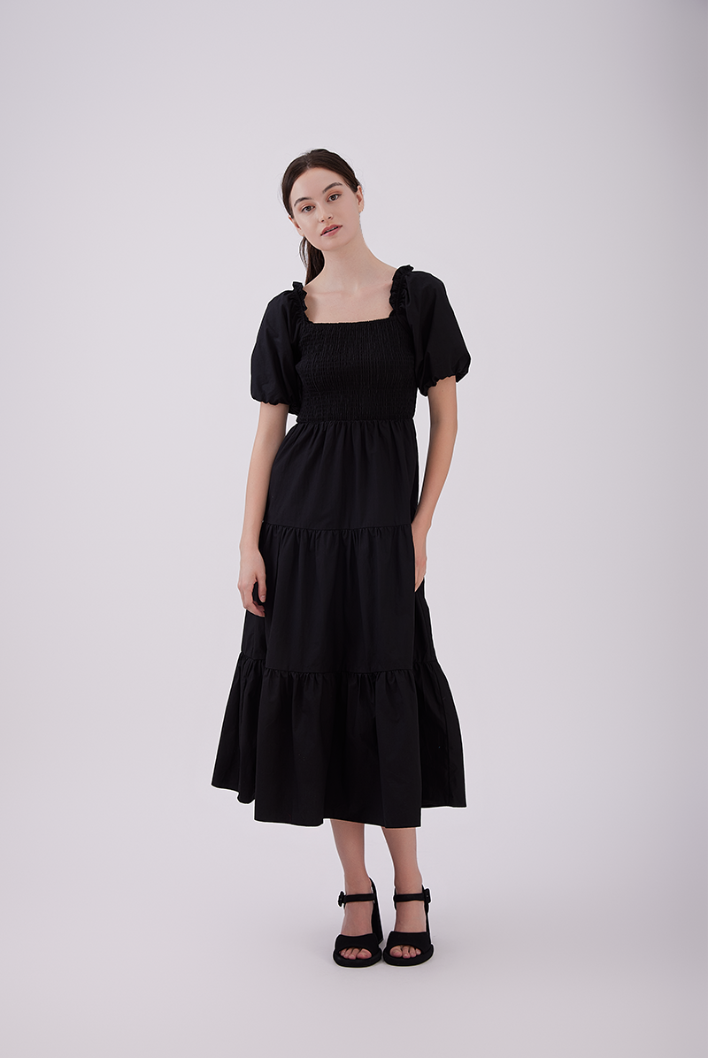 Hadley Smocked Tiered Dress in Black