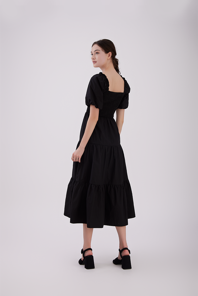 Hadley Smocked Tiered Dress in Black
