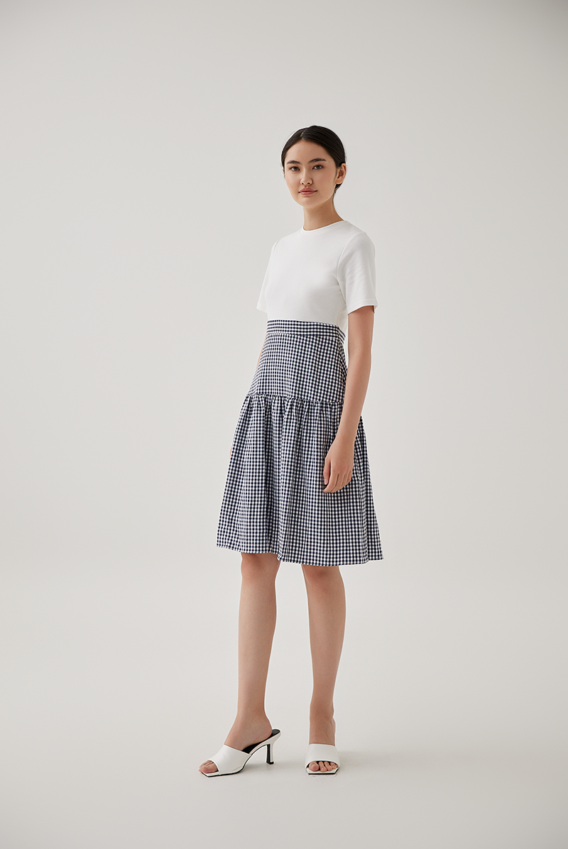 Ladona Gingham Dress in Navy Blue