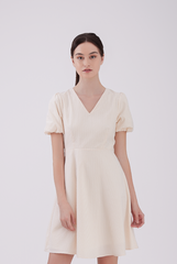 Callie Gingham Ribbon-Tie Dress in Beige