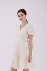 Callie Gingham Ribbon-Tie Dress in Beige
