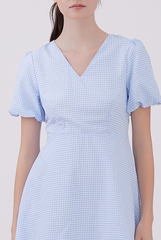 Callie Gingham Ribbon-Tie Dress in Blue