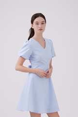 Callie Gingham Ribbon-Tie Dress in Blue