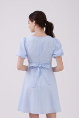 Callie Gingham Ribbon-Tie Dress in Blue