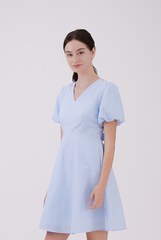 Callie Gingham Ribbon-Tie Dress in Blue
