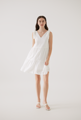 Sereba Self-Tie Ribbon Tiered Dress in White